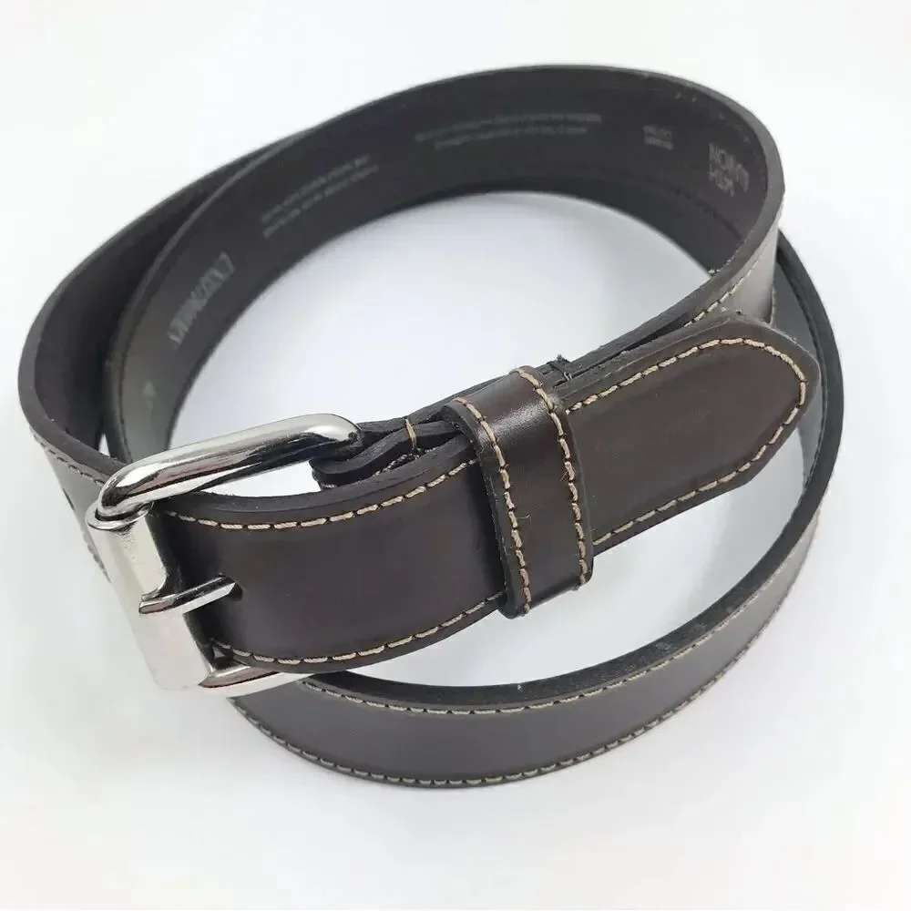 14th & Union Dark Brown Saddle Leather Nickle Free Buckle Belt New no Tags